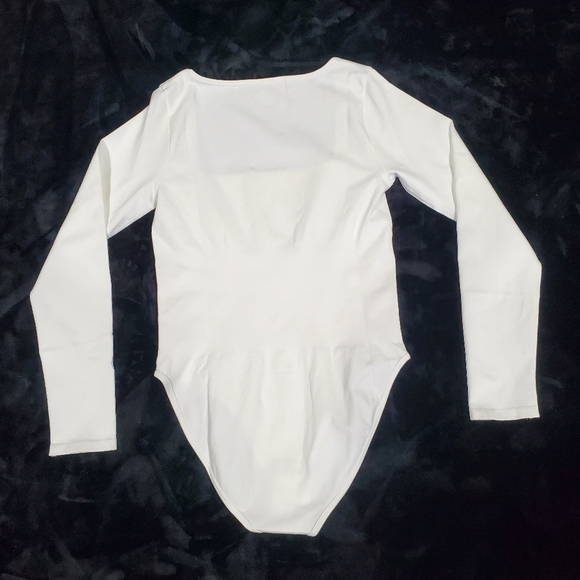 Tummy Control Shapewear White Square Neck Long Sleeve Top - Picture 7 of 7